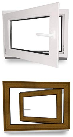 Kellerfenster - Kunststofffenster - Fenster - 3 fach Verglasung - innen Weiß/außen Golden Oak - BxH: 500 mm x 400 mm - DIN Links