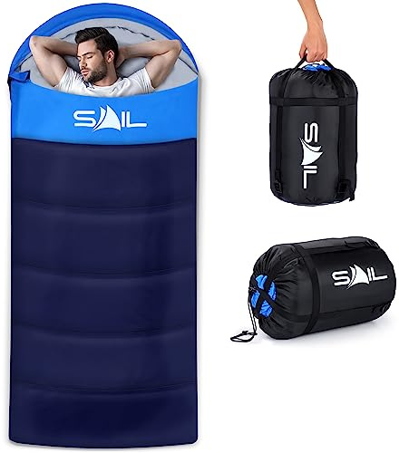 SAIL XL sovsäck extra bred för stora och långa personer 3-4 säsonger 1,6 kg 250 gsm lätt, vattentät inomhus- och utomhusbruk för vuxna för vandring, backpacking och camping - blå