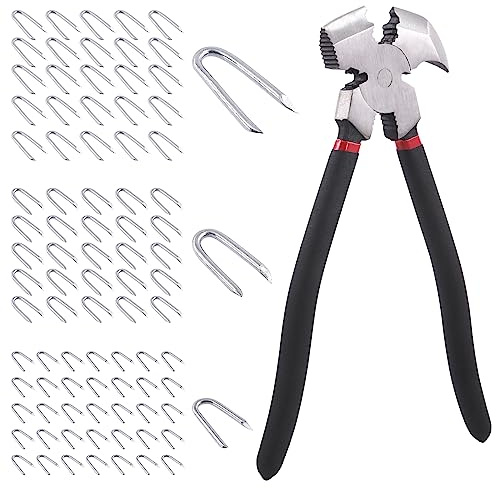 Swpeet 151Pcs 15 cm Pinze per recinzione e set di graffette in filo d'acciaio di 3 dimensioni 1,9 cm 1,3 cm 0,8 cm, strumenti per recinzioni, pinze estrattori di chiodi, estrattore di graffette
