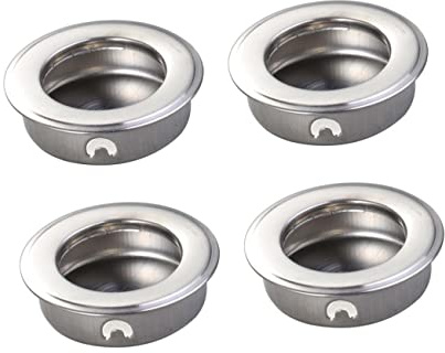 DOITOOL 4pcs Poignée de Porte Coulissante Encastrée en Acier Inoxydable Argenté, 35mm Ronde Plate pour Tiroir Fixation Secrète et Fonction Ouverture-fermeture