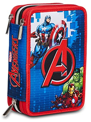 Seven Federmäppchen, Mäppchen, mehrfarbig, Federtasche für Schreibwaren, Etui mit Stiften, Kugelschreiber, & mehr, 3 Fächer, Mädchen & Jungen, Schule - Grundschule, XXL, THE AVENGERS