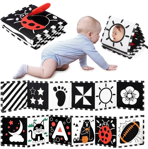 URMYWO Black and White Baby Toy, Tummy Time High Contrast Newborn Toys 0-3 Months, Soft Baby Book, Visual Stimulation Montessori Sensory Infant Toys 0-6-12 Months, Boy Girl Shower Gift