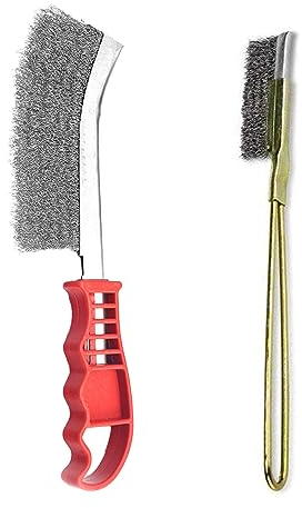 Zueyen 2 Stück Drahtbürsten Messingbürste,Handdraht Drahtbürste Set,Klein Drahtbürsten mit Edelstahl Griff,für die Reinigung von Schweißschlacken und Rost