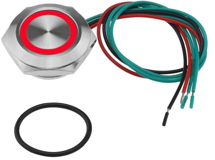 The Lord of the Tools Interrupteur à bouton-poussoir ultra plat en acier inoxydable 12-24 V 19 mm IP67 1 A Longueur du câble 150 mm avec lumière LED Rouge