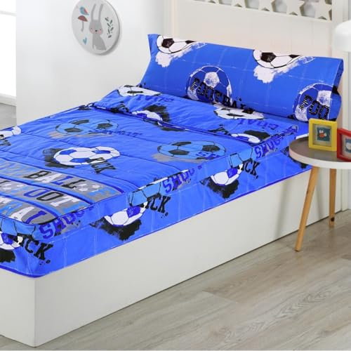 DHESTIA HOME Saco Nórdico con Cremallera Edredón Ajustable Cama Infantil Fútbol Quick Color Azul Talla Cama 105