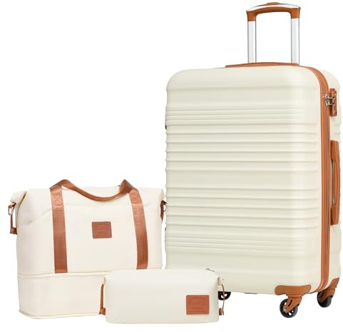 COOLIFE Koffer Set 3 Teilig: Luggage Set Mittelgroß 24‘’ + Reisetasche & Kulturtasche | ABS Hartschale, 360° Rollen & TSA-Schloss Für Europa, Kreuzfahrt & Auslandsstudium – Familienurlaub Essentials