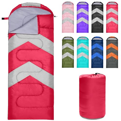 Zusentee Saco de Dormir Adultos Ultraligero Compacto, 3-4 Estaciones-Ligero Saco de Dormir Invierno Niños Impermeable para Camping y Senderismo,Rojo