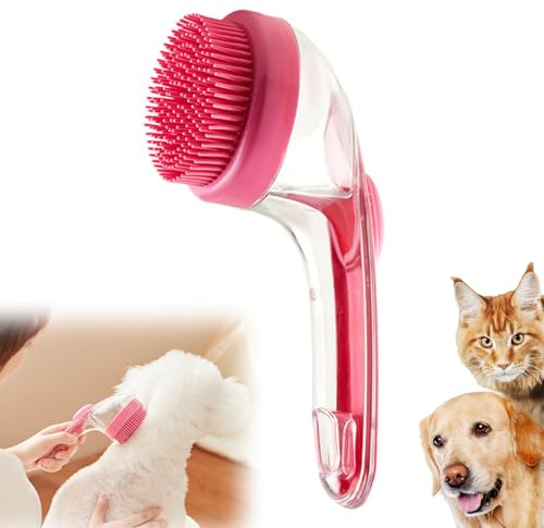 Dog Bath Brush Silicone Dog Shampoo Brush, Pet Grooming Brush Shower Cleaning Brush for Short Long Haired Dogs Cats (Red)