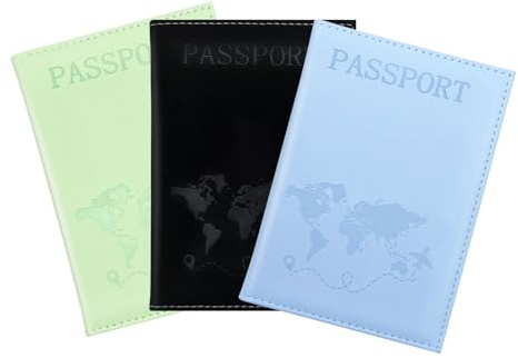Vordpe Lot de 3 étuis de passeport étanches en cuir pour passeport, cartes d'identité, accessoires de voyage, passeports, cartes de crédit, bleu + vert + noir, Classique