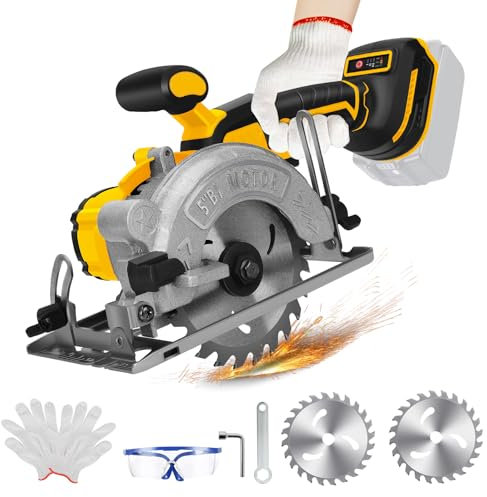 5'' Cordless Circular Saw for Dewalt 18V Battery (No Battery), Brushless Motor with 2 Blades, 0-45° Cutting Angle, Max Cutting Depth 1.6(90°), 1.28(45°), Idea for Wood, Plastic, Soft Metal