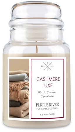 Purple River Große Duftkerze im Glas mit Deckel | Cashmere Luxe | Duftkerze Kaschmir | Kerzen lange Brenndauer | Sojawachskerze | Raumduft für Zuhause