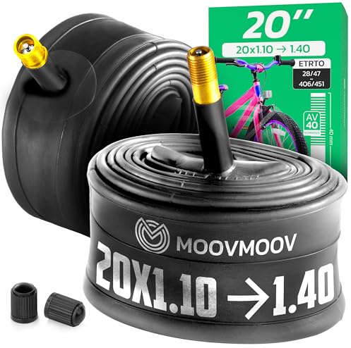 MOOVMOOV Cykelslang 20 Tum - Passar Däck 20x1.10, 20x1 1/8, 20x1.25, 20x1.35, 20x1 3/8 och 20x1.40 med ETRTO 28-406 till 47-406 och 28-451 till 37-451 - Schrader-ventil - 2-pack