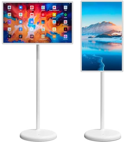 Televisor portátil, monitor inteligente portátil 21,5 pulgadas 1080P, pantalla táctil, TV inteligente móvil con pantalla táctil giratoria y cámara, 6 GB+128 GB, Smart TV móvil suelo