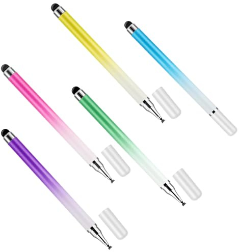 Lot de 5 Stylet Tablette, Stylo Stylus 2 en 1 avec Disque Transparent et Pointe en Silicone Haute Sensibilité, Stylets pour Écran Tactile pour Tous Les Tablettes