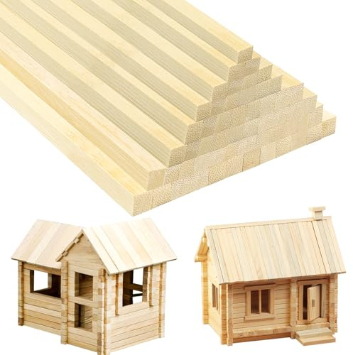 DOITEM 35 st fyrkantiga träpinnar – 10 mm x 10 mm x 30 cm/12 tum – extra lång obehandlat starkt trä klubba & hantverkspinne – stavar för konst, gör-det-själv-projekt och trähantverk