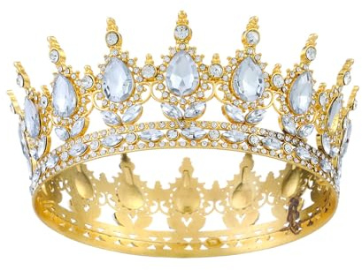 Omnikryp Couronne Diadème Ronde, Couronne Ronde Vintage en Strass Étincelants, Baroque Diademe pour Fille et Femme, pour Carnaval, Mariage, Bal, Anniversaire, Concours De Beauté, Fête
