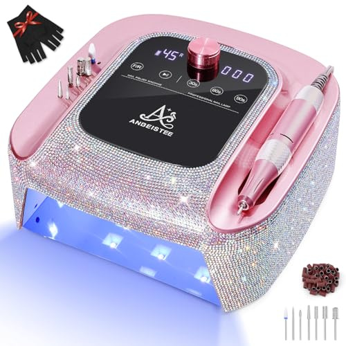 ANBEISTEE 2-in-1 Fresa per Unghie & UV Luce per Unghie, Professional Ricaricabile 45000 RPM Electric Fresa per Unghie, Adatto per Qualsiasi Manicure, Pedicure, Rimozione Lucidatura gel Unghie Acrilico