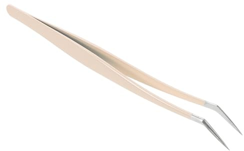 BAZEITFLOW Wimpernpinzette und Doppelpack Aufklebern aus Edelstahl mit Gebogener Spitze Professionelle Beige Multifunktionales Make Up Werkzeug für Präzise Applikation von Falschen Wimpern