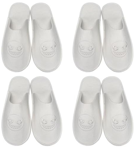 GURGER Chaussons Invités Lavable en Machine Antidérapant Motif Cartoon Pantoufles pour Maison Hôtel Spa Voyage, Lot Multi-Tailles et Multi-Couleurs, Lot de 4 Blanc