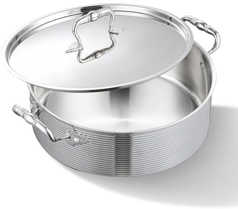 DELARLO Tri-Ply Stainless Steel 8QT Braiser Pan With Steel Lid,Induction Saute pan Cooking Pot,Jumbo Cooker Deep Frying Pan 13 Inch,Dishwasher and Oven Safe,Compatible With All Cooktops Up to 650℉