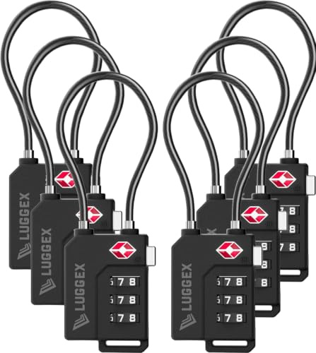 LUGGEX Suitcase Locks, Luggage Locks, TSA Approved Luggage Locks,Black,6 | Suitcase Padlocks, Gift Box, Travel Locks for Luggage, Gym Lock, Bag Lock, Ease of Use & Durable,LLX-Core