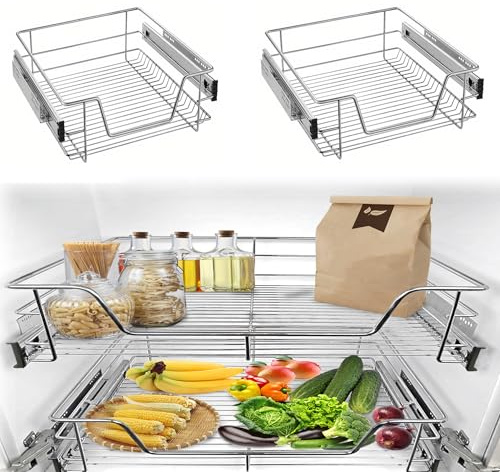 YEATHOR 2 PCS Pull Out Telescopic Drawer, Kitchen Organisers, Suitable for 50cm Wide Cabinet 47cm Internal Cabinet Dimensions, Slide Out Storage Drawers for Kitchen, Bedroom