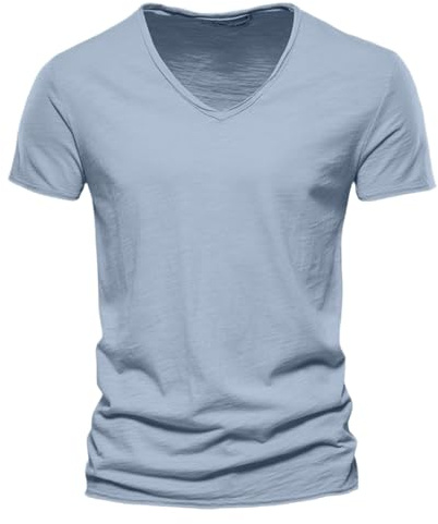Camiseta Hombre Cuello en V Casual Ajuste Holgado Elástica de Verano Color Sólido Puro Algodón Transpirable Ropa de Diario Cómoda para Combinar con Bermudas y Pantalones Cortos
