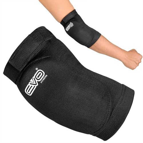 EVO Fitness Elbow Support Men Women Elbow Pads Brace Sleeves for Weightlifting Support Gym Powerlifting Compression Training Fitness Workout Wraps Elasticated Shield Protector ((Senior-L/XL))