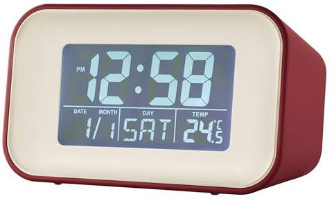 Acctim 15864 Alta red alarm clock with indoor temperature