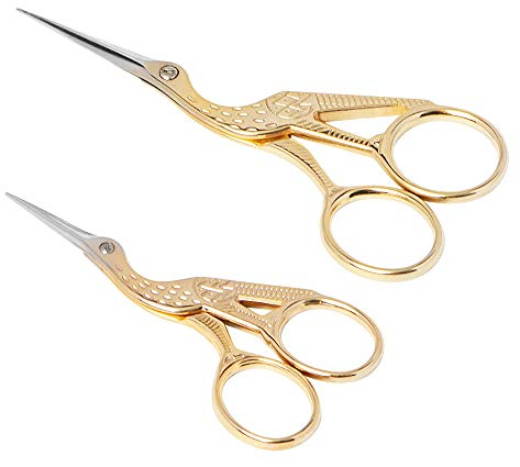 Stickschere, 2er Pack, Storch Nähschere, Edelstahl, Vintage Stil, Geeignet für Stickerei, Handarbeiten, Nähen, Basteln und täglichen Gebrauch (Vergoldet, 9 cm + 11.5 cm)