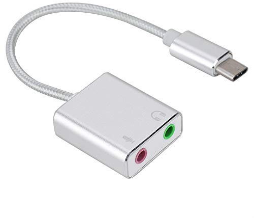 Tarjeta de Sonido Externa USB C, Audio de 3.5 mm Tipo C Tarjeta de Sonido estéreo Externa Adaptador de Audio en aleación de Aluminio