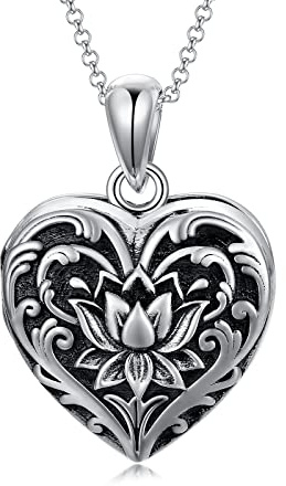 SOULMEET Collar redondo de plata de ley con forma de corazón/medallón que sostiene fotos, regalo de joyería para mujeres y niñas, cumpleaños y día de la madre, Metal