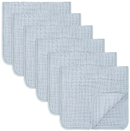 Comfy Cubs Muslin Burp Cloths 50 x 25 cm, Pack of 6 - Large 6-Layer Ultra-Absorbent 100% Cotton for Babies Drool & Messes - Safe & Gentle Baby Burp Cloth Set for Boys & Girls - Slate