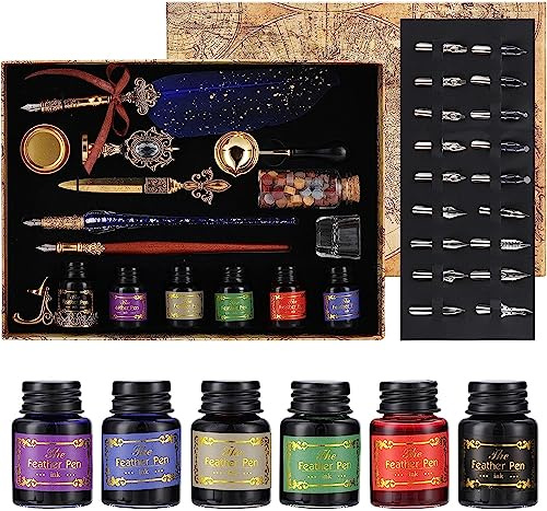 Joyeee Juego de papelería de tinta de escritura de Quill, juego de bolígrafos clásicos antiguos para principiantes dibujos, manualidades, firmas, decoración, selección de regalo para mujeres #87
