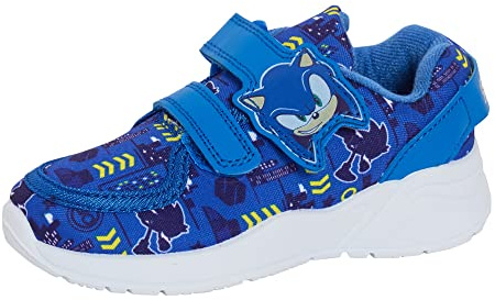 Sonic The Hedgehog Scarpe da ginnastica per bambini, leggere, con cinghie di fissaggio facili, Blu, 34 EU