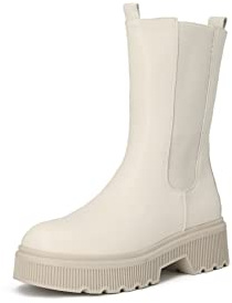 QUEEN HELENA Botas Chelsea con Plataforma para Mujer X27-152 beige, 37 EU
