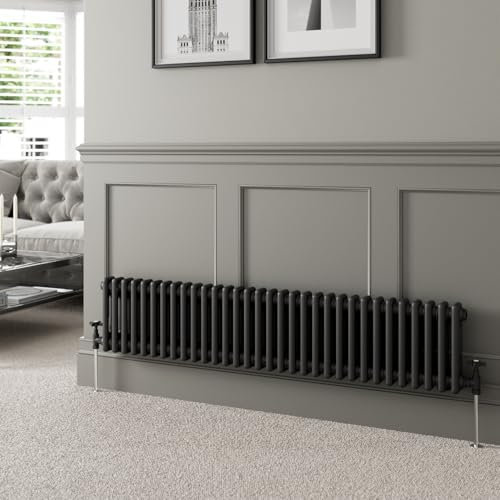 DuraTherm® 300 x 1460mm Black Traditional Horizontal Designer Radiator Double Column Colosseum Cast Iron Style Central Heating Panel Radiators Rad