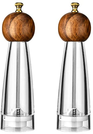 Pfeffermühle & Salzmühle, 2er Set Klassische Transparent Acryl Gewürzmühle, Keramik Klingen Einstellbarer Grobe Mühle, Auch Als Chilimühle für Verschiedene Gewürze Pepper Grinder 8in Wood+Acryl