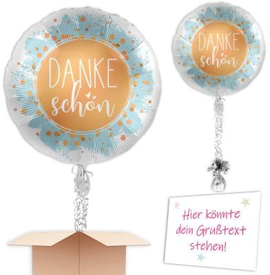 Danke sagen mit Dankeschön gefüllter Heliumballon mit Schmuckbändern und Ballongewicht zum verschenken oder versenden an eine andere Lieferadresse - Mit Karte