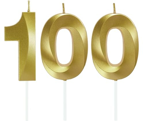 Lahviuu Velas de Cumpleaños con Números, Decoracion Tartas Cumpleaños Toppers de Pastel Decorativo, Oro (Número 100)