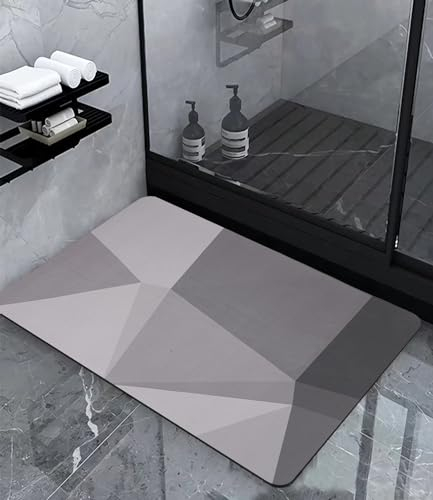 SOBEAU Badematte Rutschfester, Absorbierender Badezimmermatte 60x40cm, Badezimmerteppich Mikrofaser, Badvorleger rutschfest, Saugfähig Stein Badematte Waschbar Schnelltrocknend Duschmatte (Grau)