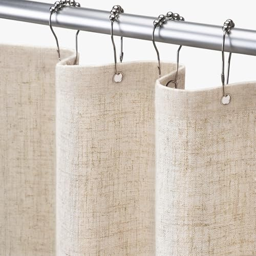Awellife Extra långt duschdraperi i linne beige boho bondgård duschdraperier för badrum tyg krämfärgat tygfoder, extra lång 182 cm B x 244 cm L