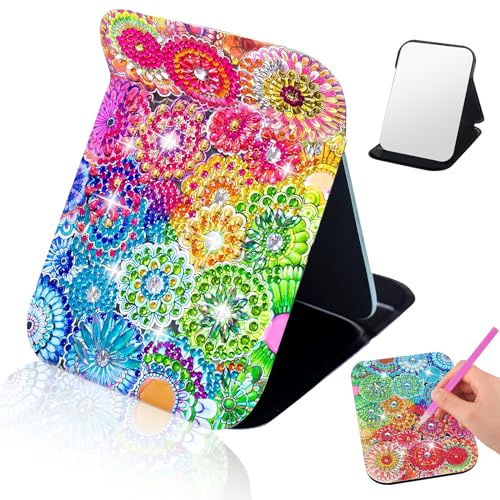 AUAUY Diamond Painting Spiegel Set, DIY 5D Diamond Taschenspiegel, Quadrat