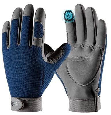 COOLJOB Mens Gardening Gloves, Thorn Proof for Weeding, Rose Pruning & Blackberry Bush Planting, Synthetic Leather Garden Work Glove, Touchscreen, Padded Palm (1 Pair, Navy, M)