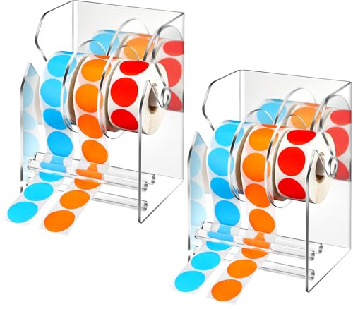 Geosar 2 Pcs Adjustable Label Dispenser 3 Disks Sticker Roll Holder Sticker Dispenser Clear Label Roll Holder Acrylic Tape Organizer Stand for Office Home Desktop