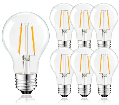 Suncan Bombilla LED E27, A60 LED de 2 W, bombilla de filamento, 2700 K, blanco cálido, 180 lm, LED E27 2 W, transparente, no regulable, lote de 6