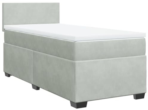 vidaXL Cama Box Spring con colchón Terciopelo Gris Claro 100x200 cm