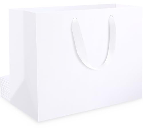 EUSOAR Geschenktüte Weiss Groß - 10 Stück 230GSM Papiertüten Weiß XL 40x15x30cm - Gross Papiertragetaschen Weiße - Kraftpapier Tüten Geschenktasche Weiß für Geburtstag Hochzeit Mutter Frauen Geschenk