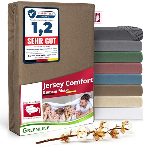 Greenline Spannbettlaken Premium Jersey aus 100% Baumwolle Greenline Taupe Braun 140-160x200 cm bis zu 30 cm auch für Boxspringbetten, Spannbetttuch