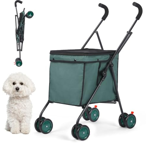 Cochecitos para perros, carrito de la compra, carros plegables y resistentes, patentados originales, capacidad de 60 libras, minimalista para gatos, mascotas, camping, compras, deportes, jardín (verde